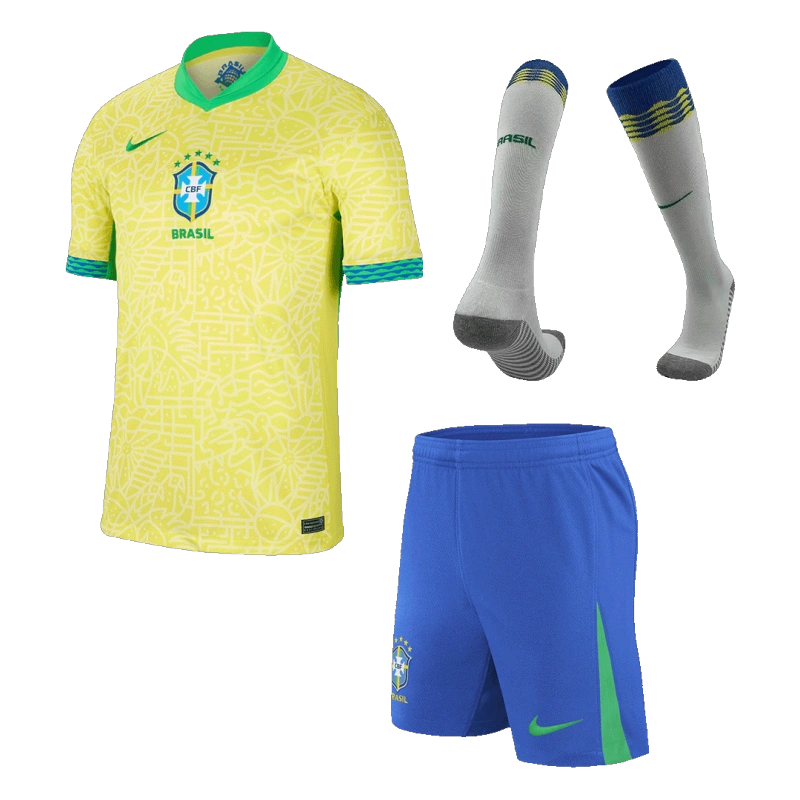40f9493a69 Kids Brazil Custom Home Full Soccer Kits 2024 - Image 1