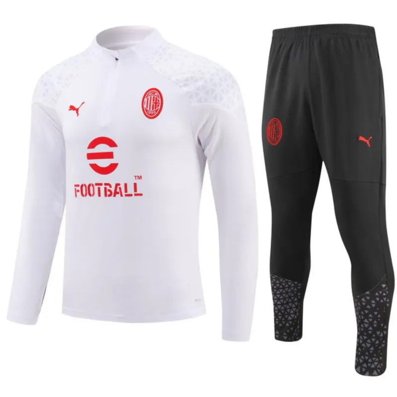 7b27f0e9b0 2023-24 Kids AC Milan Zipper Sweatshirt Kit(Top+Pants) White - Image 1