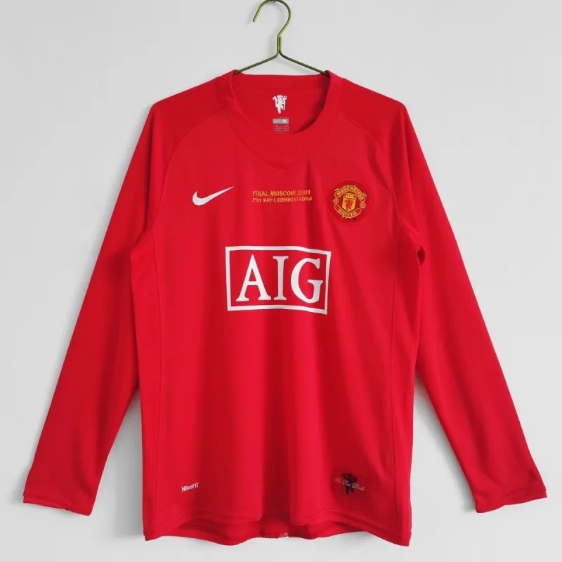 8e95b496e8 2007-08 Manchester United Retro Long Sleeve Jersey UCL Final Home - Image 1