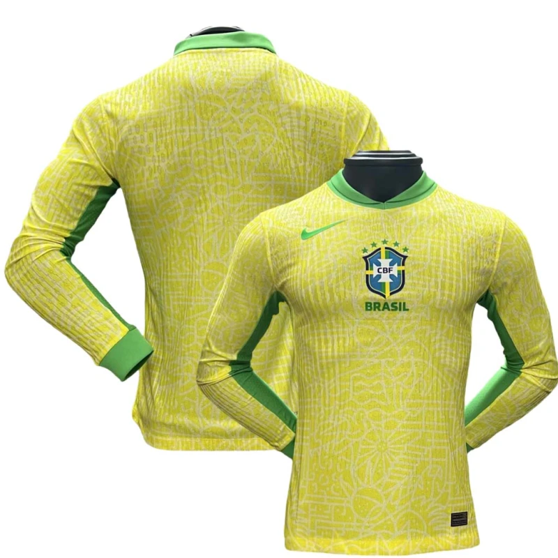 b4bf1b8555 Nike Authentic Soccer Jersey Brazil Home Shirt Long Sleeve 2024 - Image 1